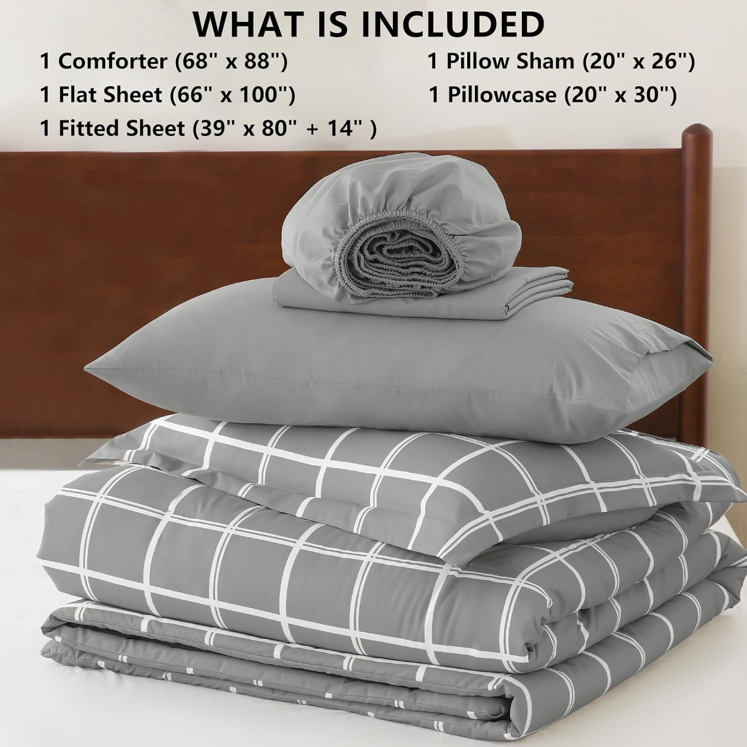 CozyLux Twin XL Plaid Comforter Set Grey 1