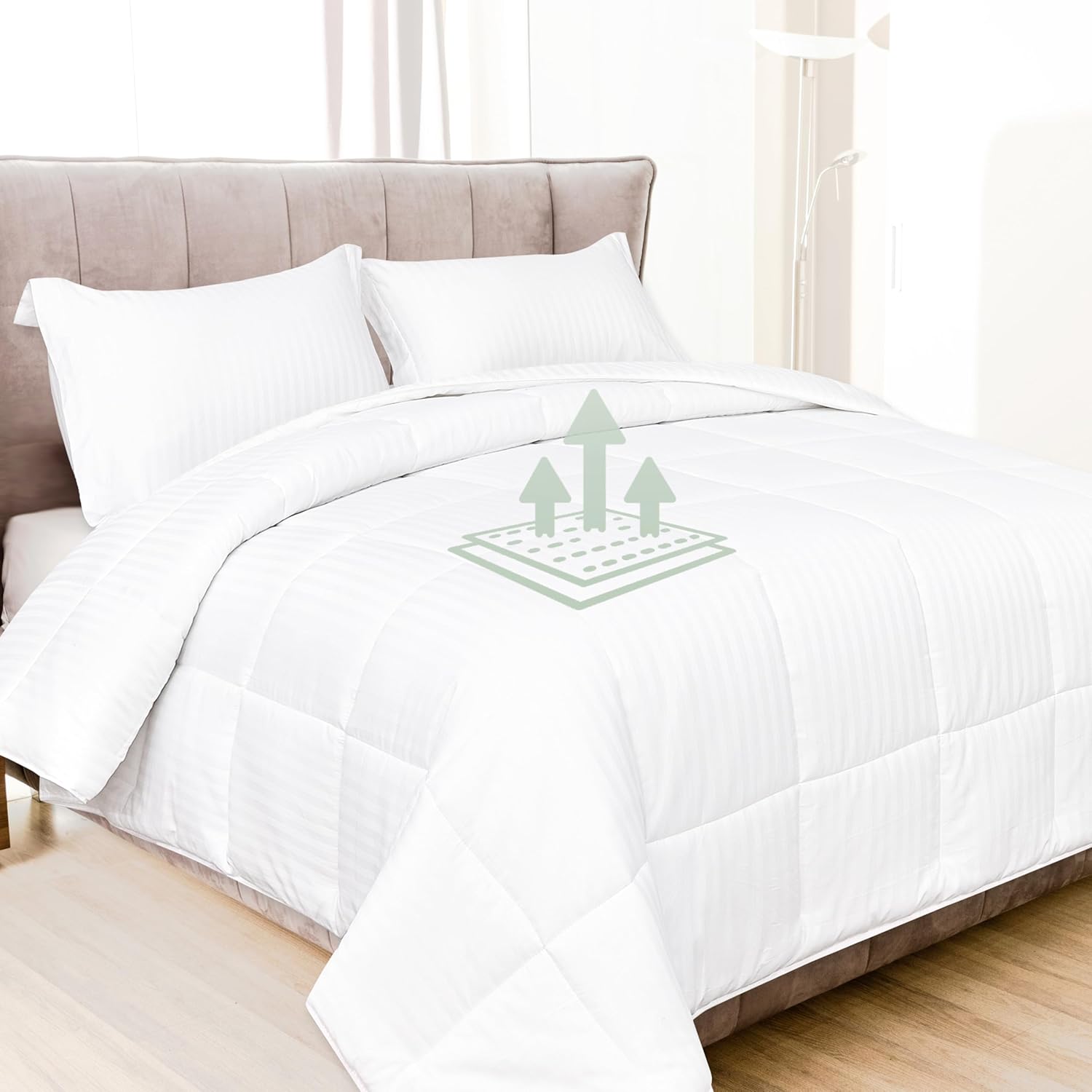 Elegant Comfort 3-Piece Stripe Cotton Comforter Set - Queen White