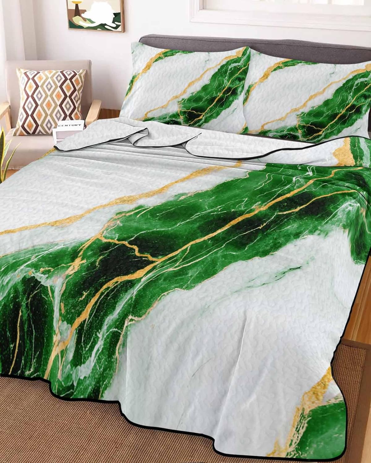 Stongaro Marble Green Twin XL Comforter Set 3 Pieces