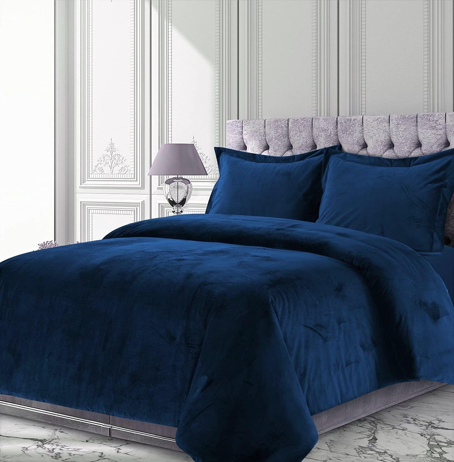 Dimpy Velvet Navy Blue Comforter Set Super Queen