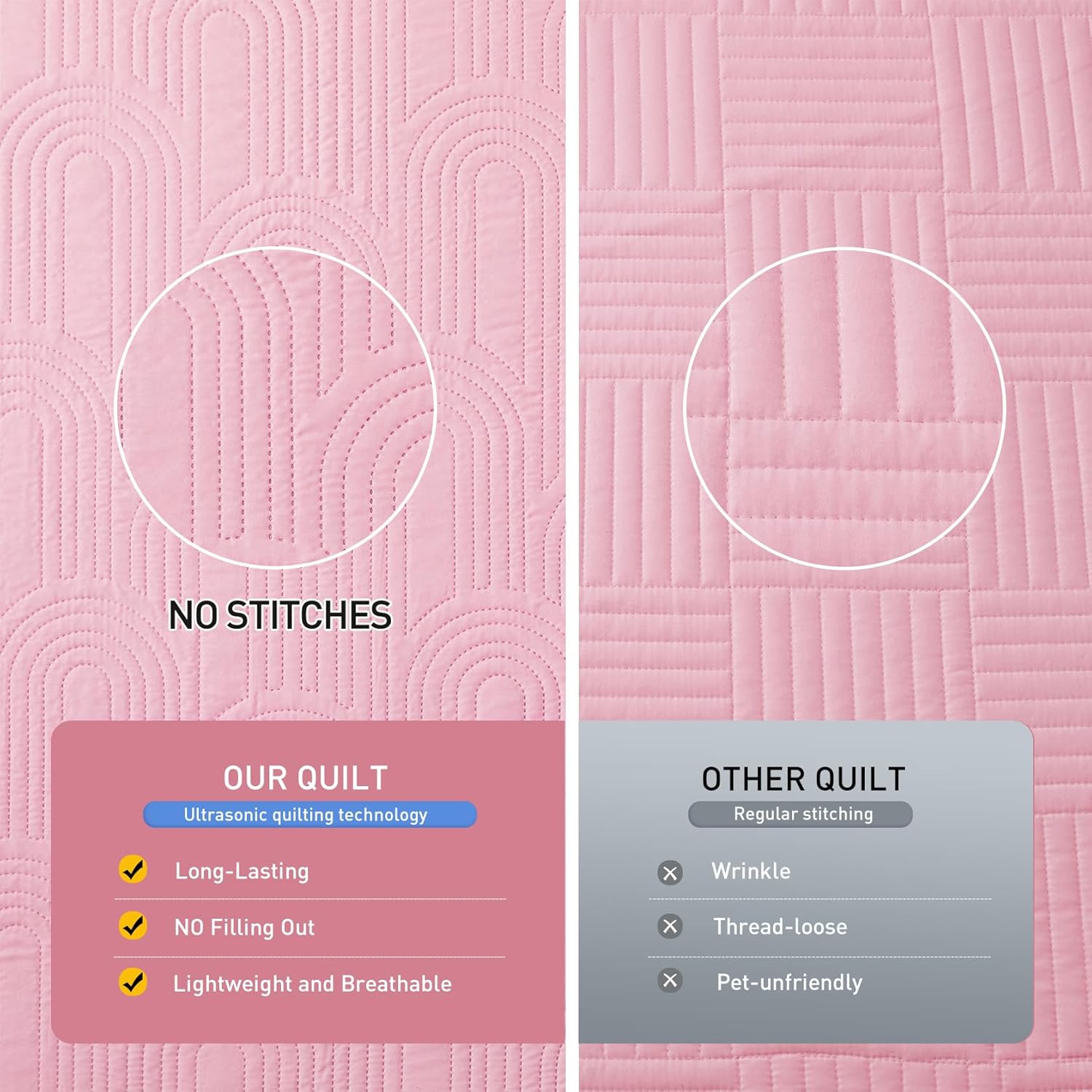 Lavsiry Quilt Queen Size with Pillow Shams - Pink 90x96