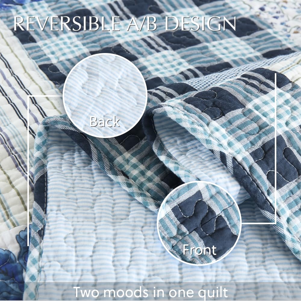 Camandy Cotton Reversible Quilt Bedding Set 3 Pieces King Size