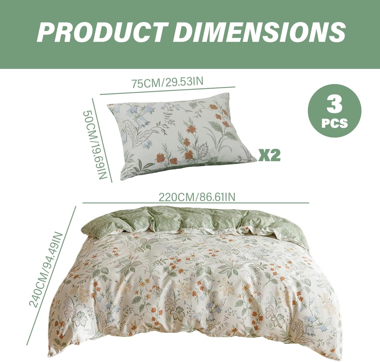 Csafyrt 3PCS King Size Quilt Bedding Set
