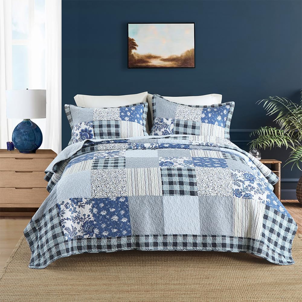 Camandy Cotton Reversible Quilt Bedding Set 3 Pieces King Size