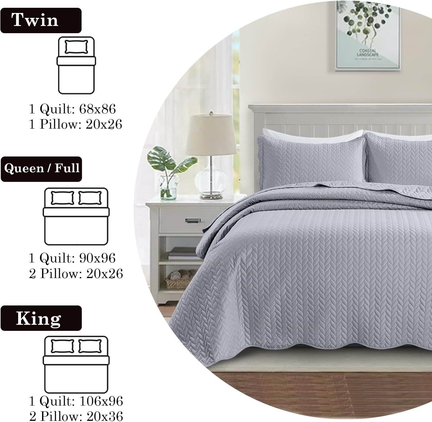 IR Imperial Rooms Embossed Quilt Set Silver 68x86