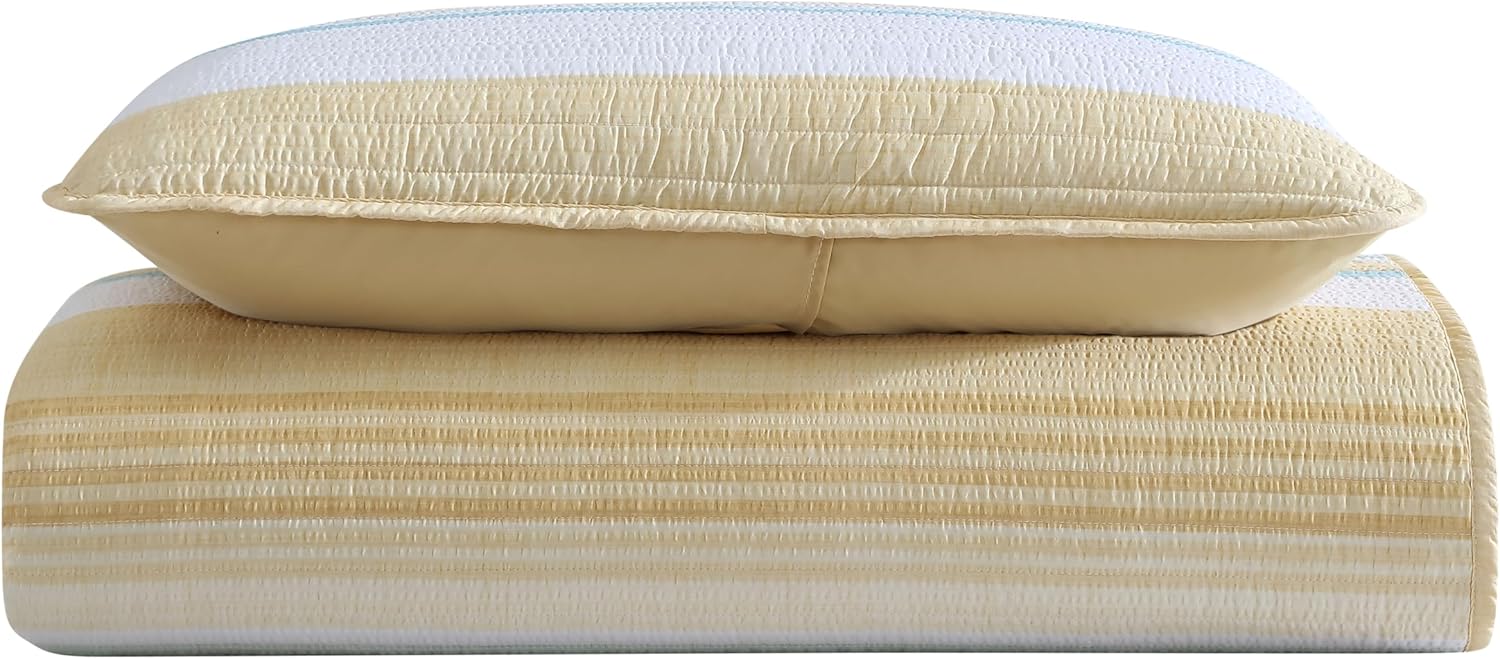 Beatrice Home Fashions Coralinn Striped Quilt Set Twin Yellow Sage