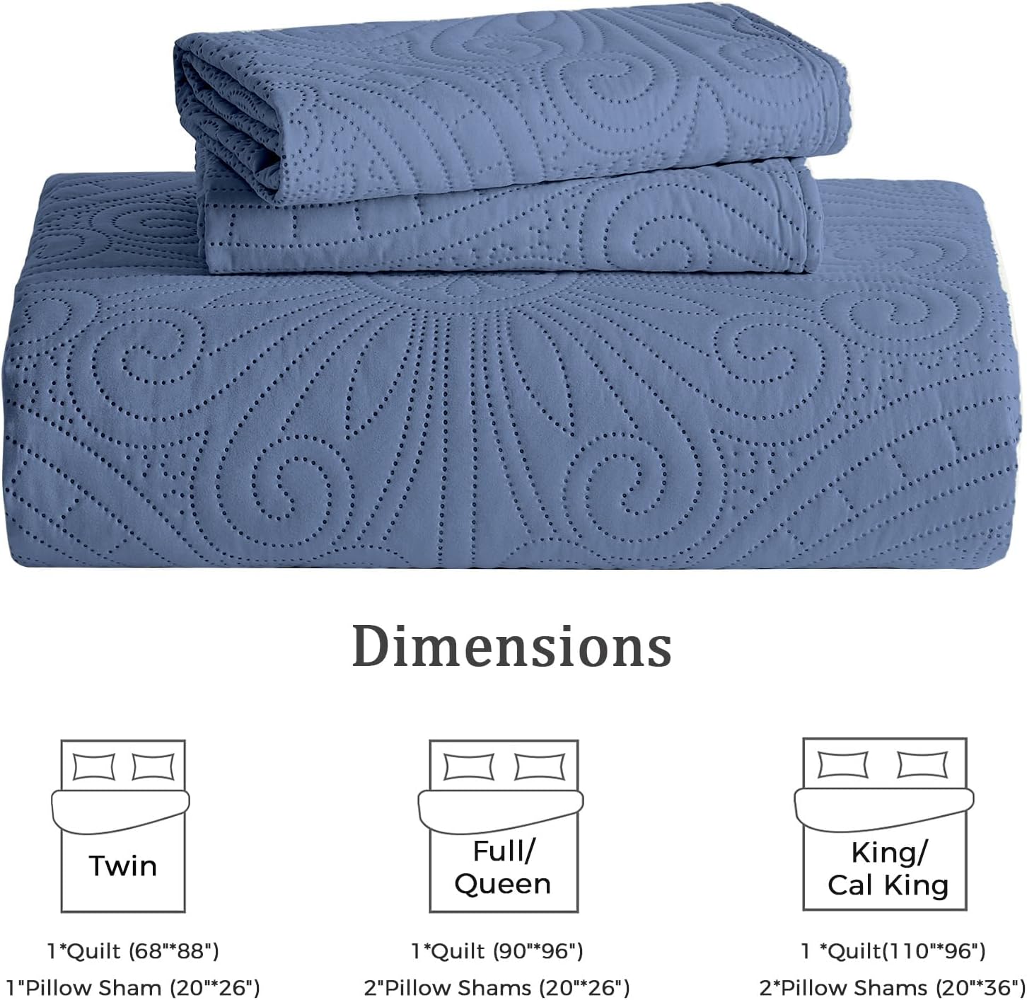 WURUIBO Quilt Set - Bluish Grey Microfiber Bedding