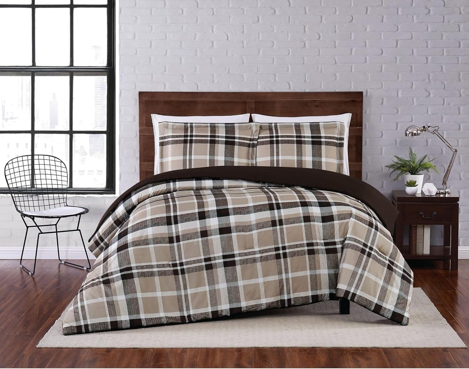 TRULY SOFT Paulette Plaid Taupe Twin XL Comforter Set