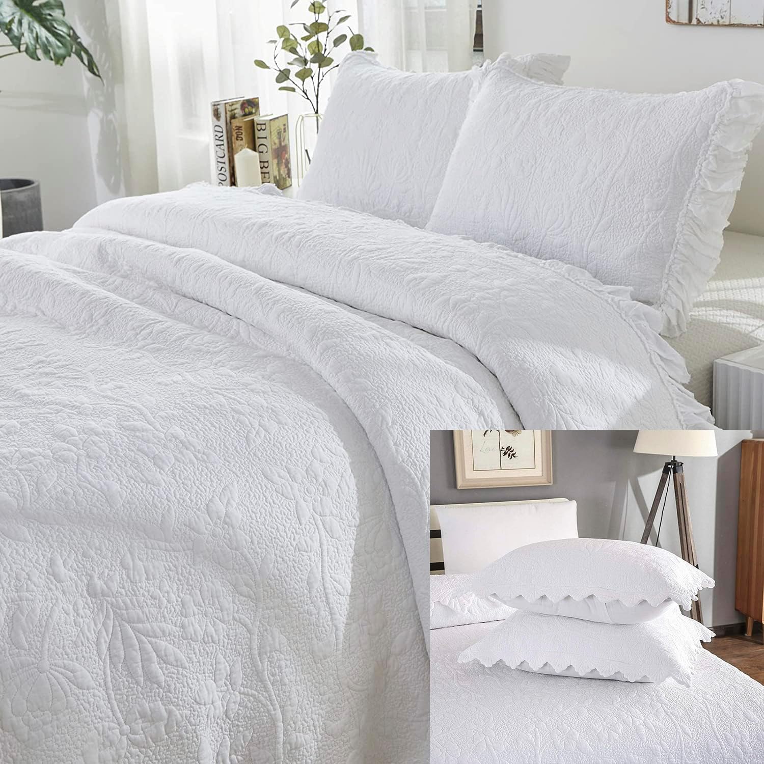 Brandream 5-Piece Quilt Set Cotton Matelasse Coverlet Luxury Farmhouse Bedspread