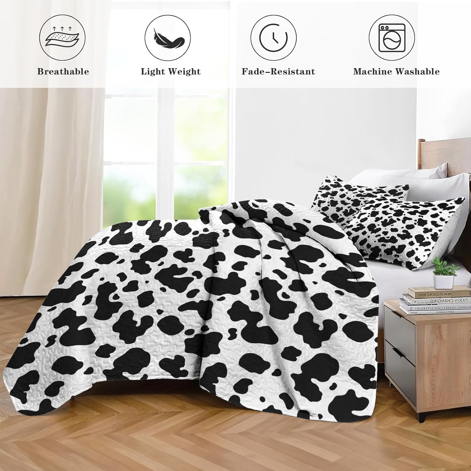 Pamnest Quilt Set Full Queen 3 Pcs Cow Print Bedding