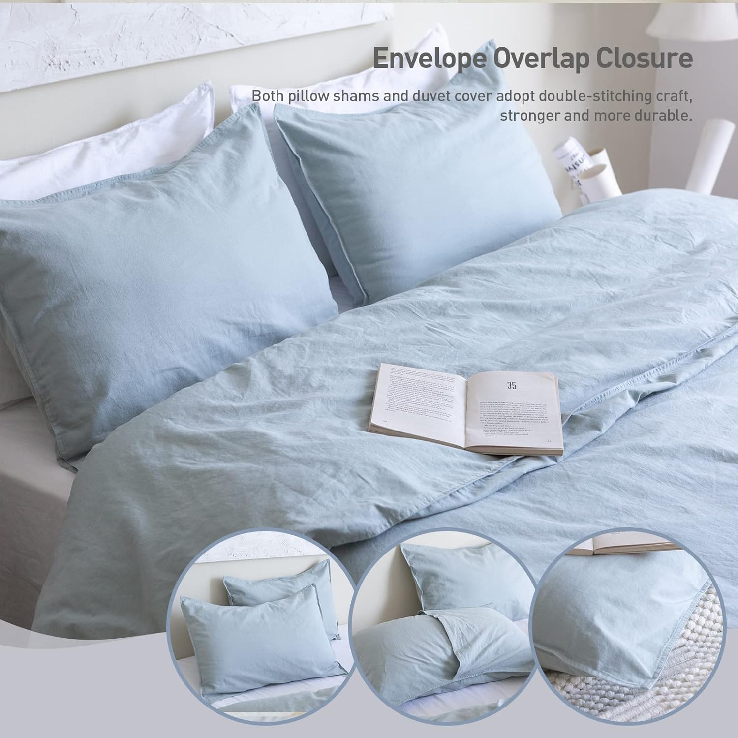 BISELINA French Linen Duvet Cover Set - King Size Dusty Blue