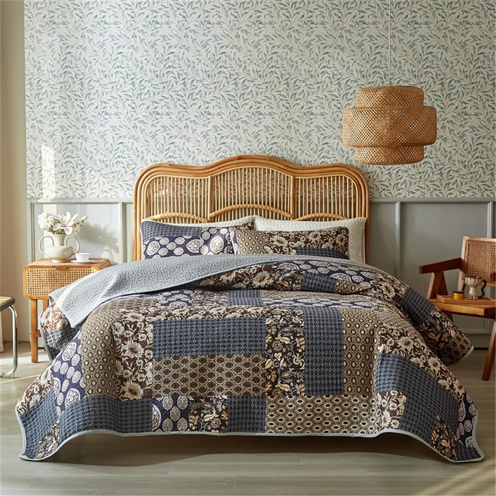 ROOMLIFE Twin Quilt Set - 3-Piece Cotton Boho Bedding