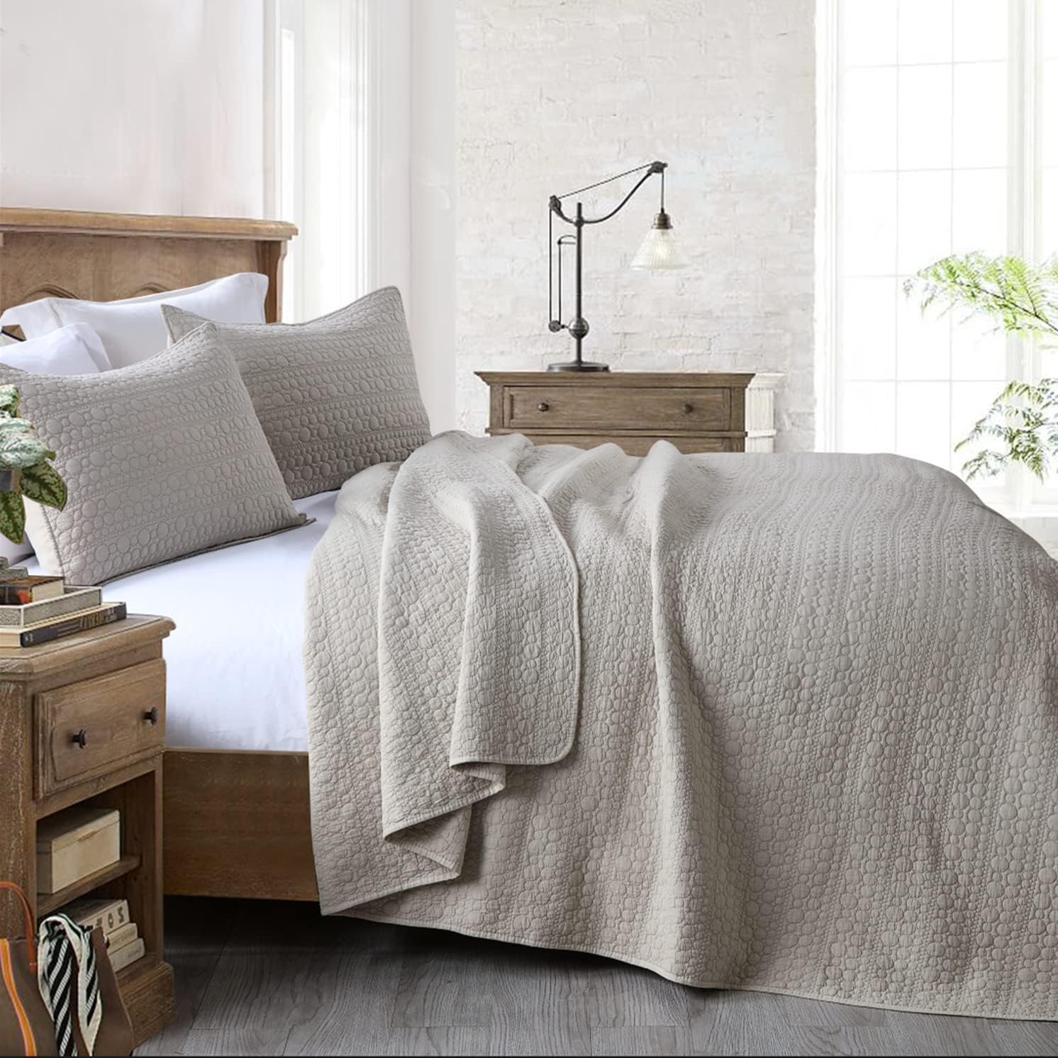 HORIMOTE HOME Quilt Set Twin Beige Stone-Washed Microfiber