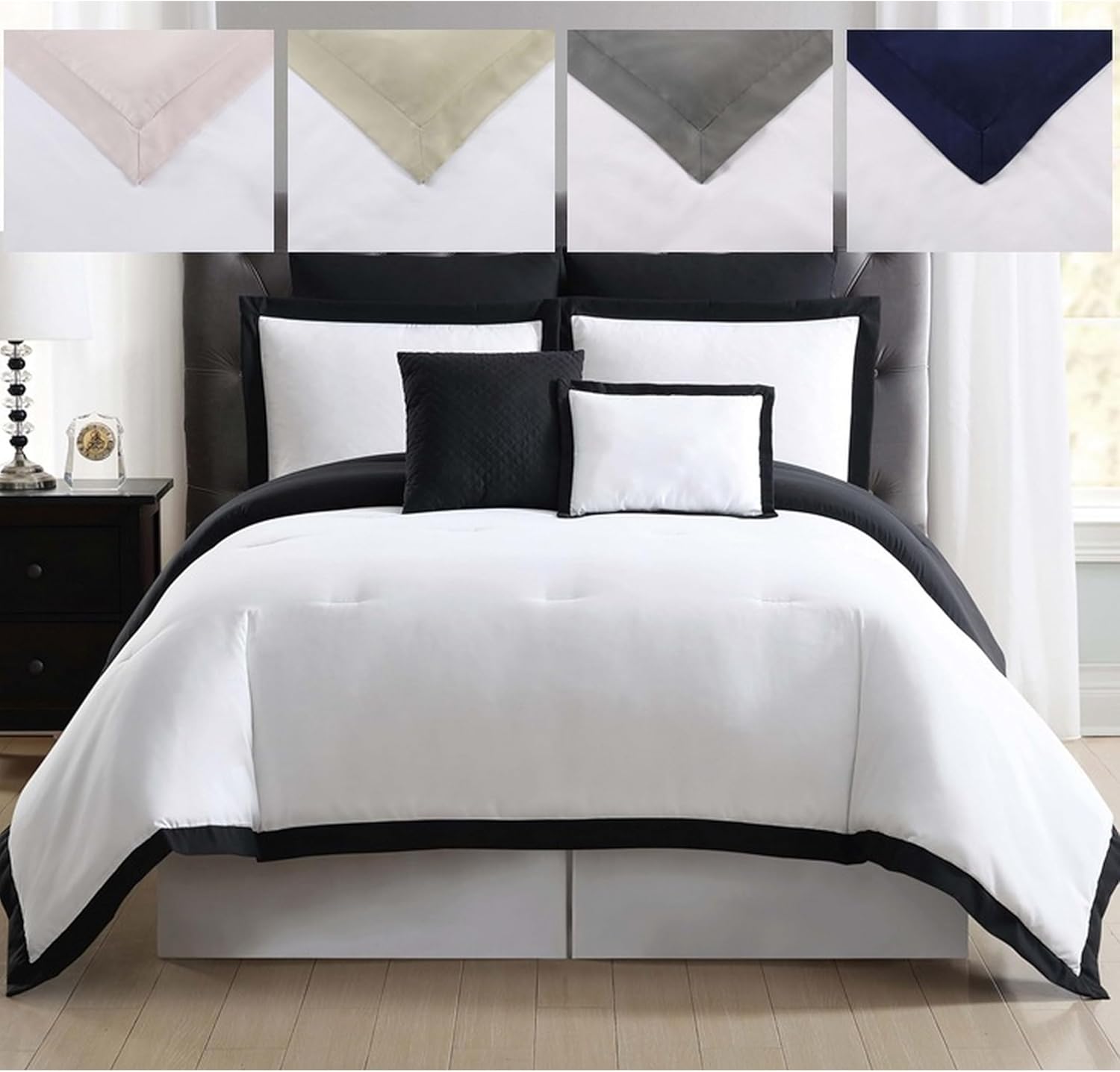 TRULY SOFT Hotel Themed Comforter Set White and Black 7-Piece