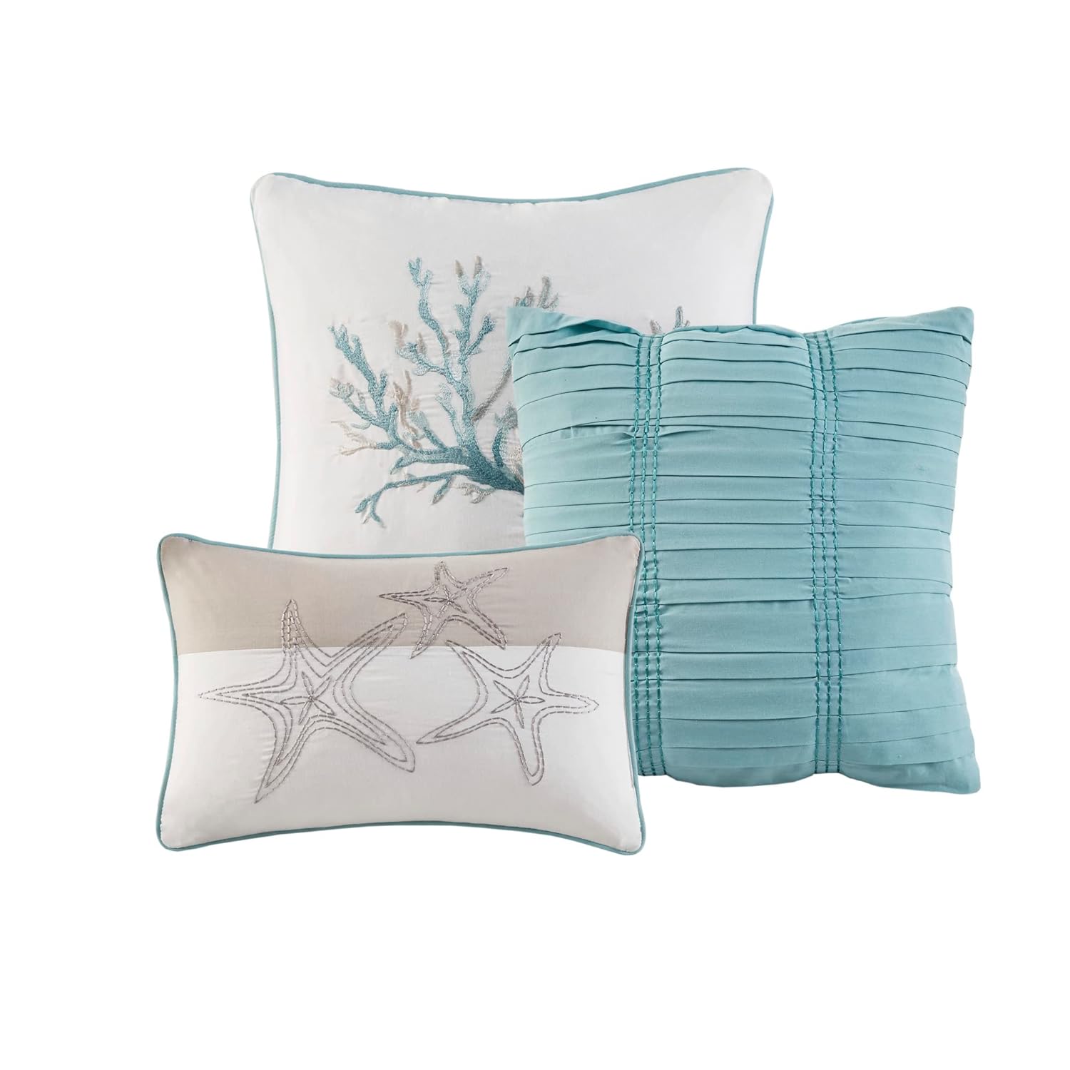 Madison Park Pebble Beach Duvet Set - AquaTealTaupe 6 Piece