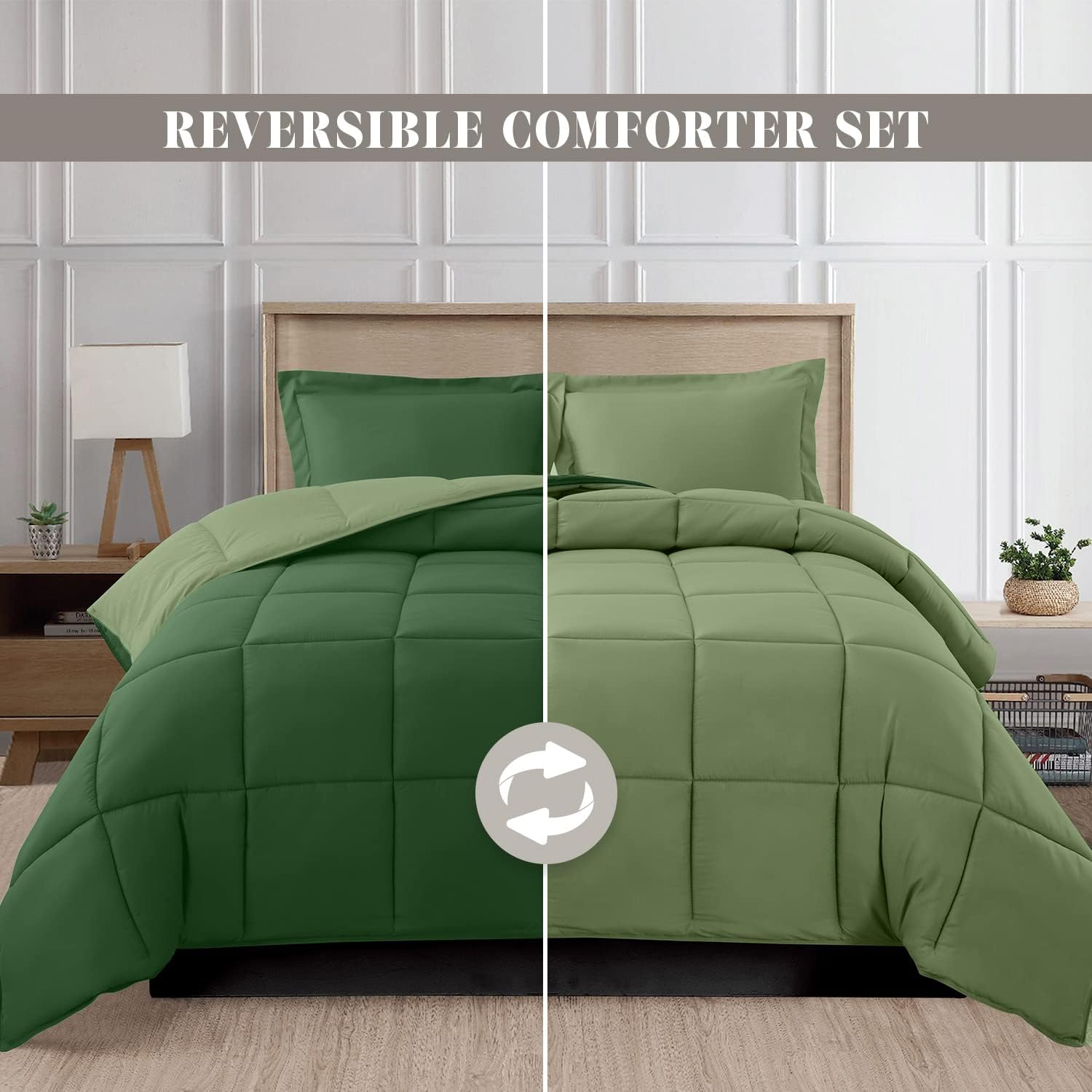 Elegant Comfort 3-Piece Reversible Comforter Set Twin XL Hunter GreenSage