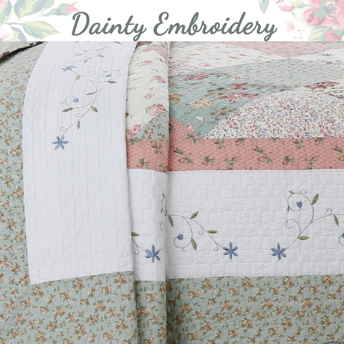 Cozy Line Floral Patchwork Quilt Bedding Set Queen 3 Piece