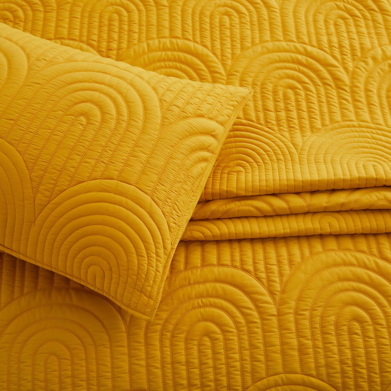 Safonory Mustard Yellow Quilt Set Twin Size