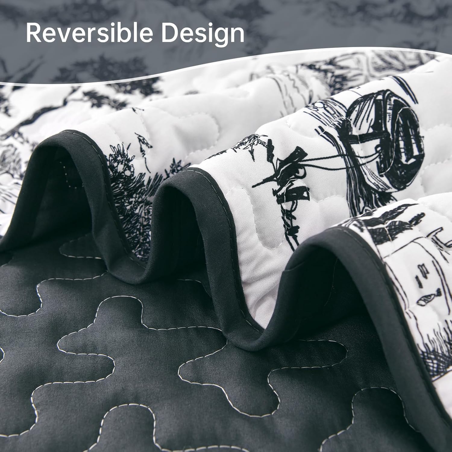 Drucon Black Farmhouse Quilt Set for King Size