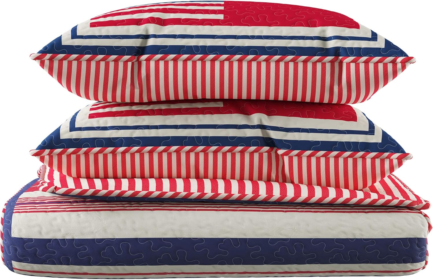 Bedford Home Quilt Set Patriotic Flag Print 2-Piece All-Season