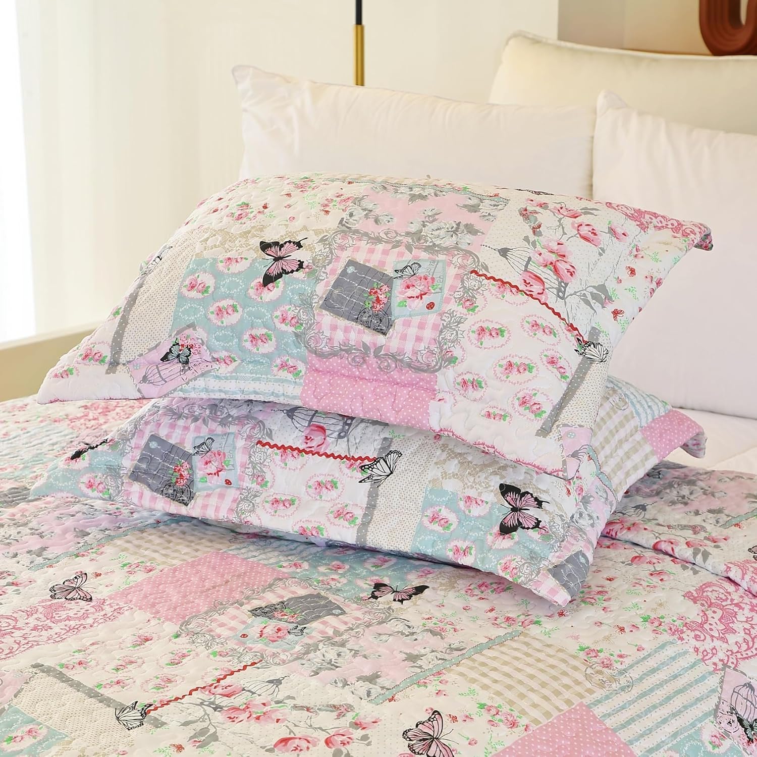 Cmfshape Reversible Quilt Set Pink Butterfly Twin