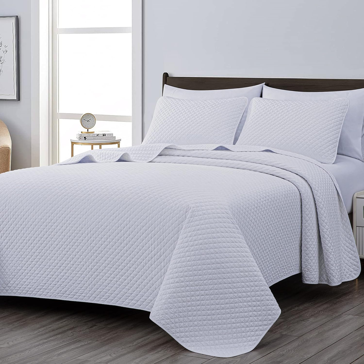 Chezmoi Avon 2-Piece Diamond Stitch Quilt Set Twin White 1