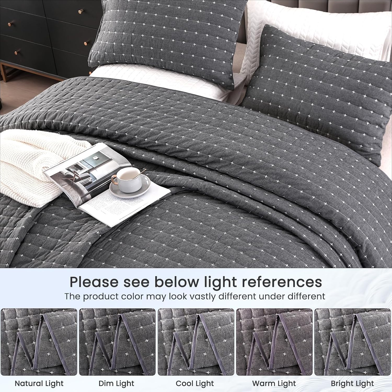 ENJOHOS 100 Cotton Quilt Set Twin XL Dark Grey