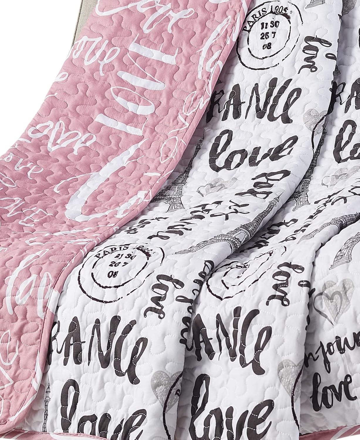 5-Piece Quilt Set King Bonjour Paris PinkWhiteBlack