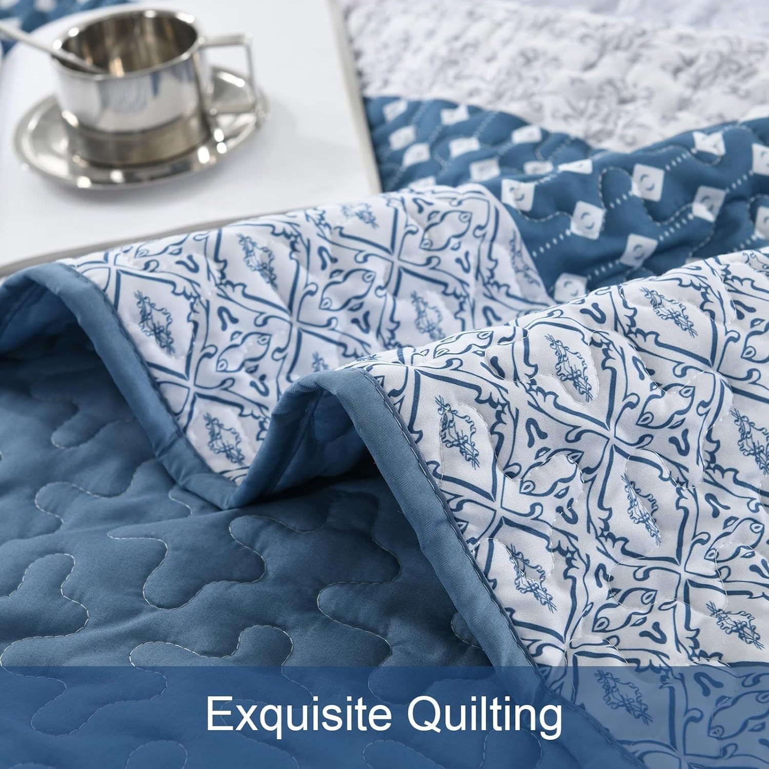 WONGS BEDDING Blue Boho Quilt Set Twin Size