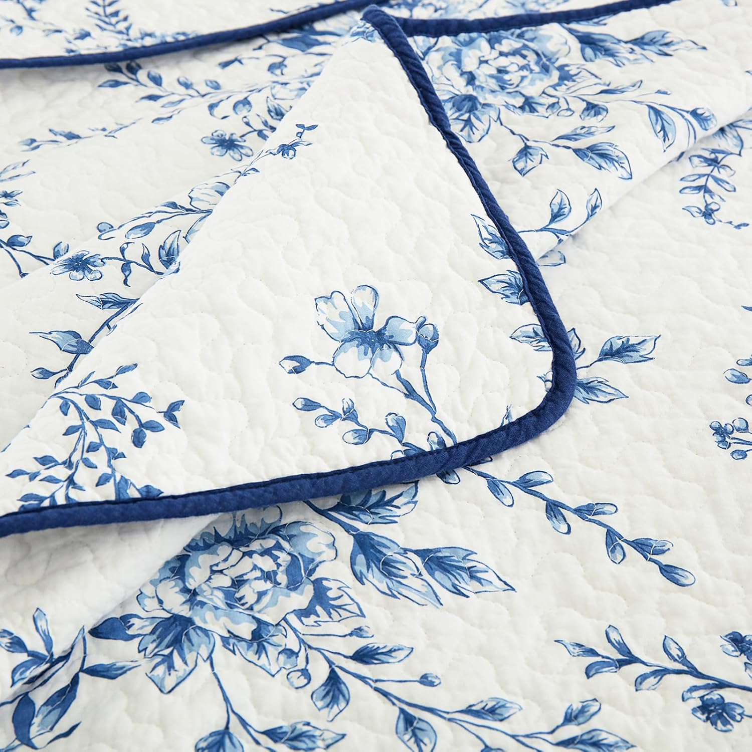SahSahCasa 100 Cotton King Quilt Set Navy BlueWhite