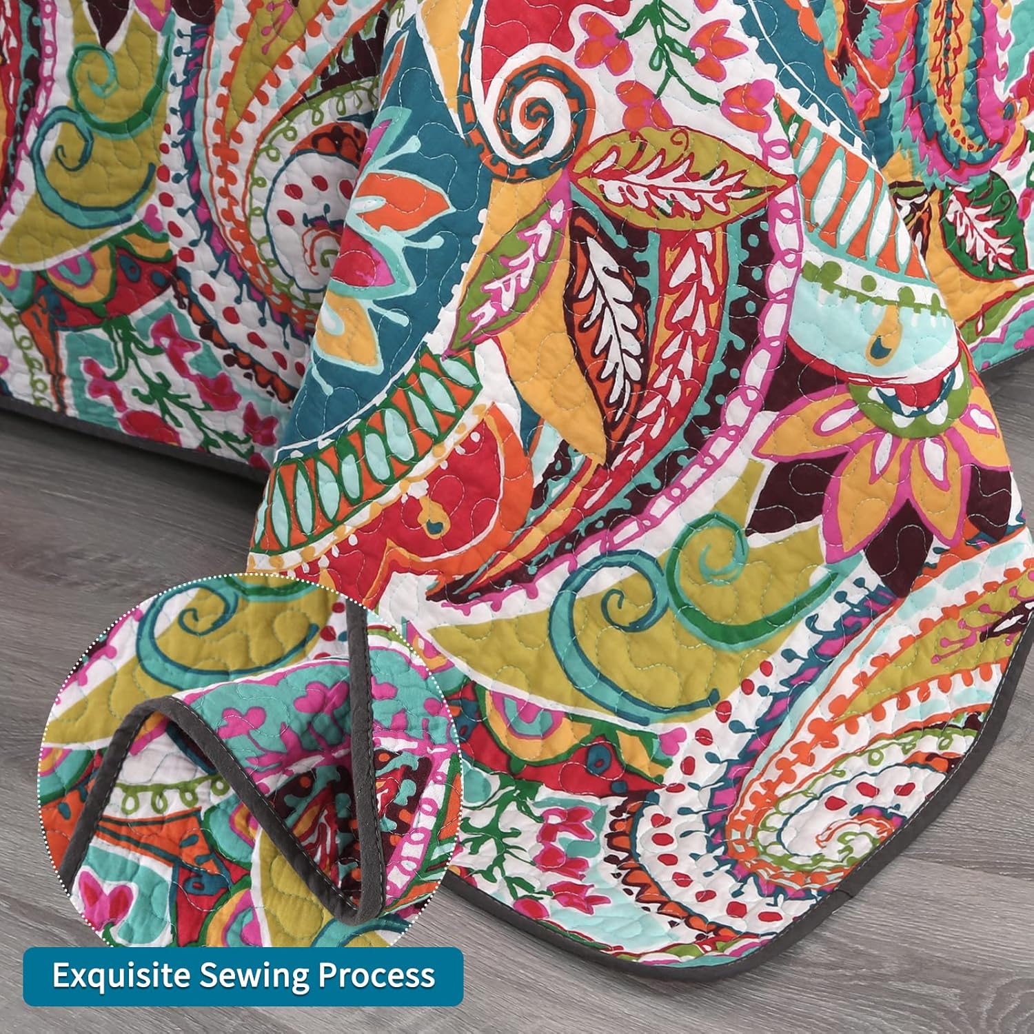 Qucover Cotton Twin Quilt Set with Paisley Pattern
