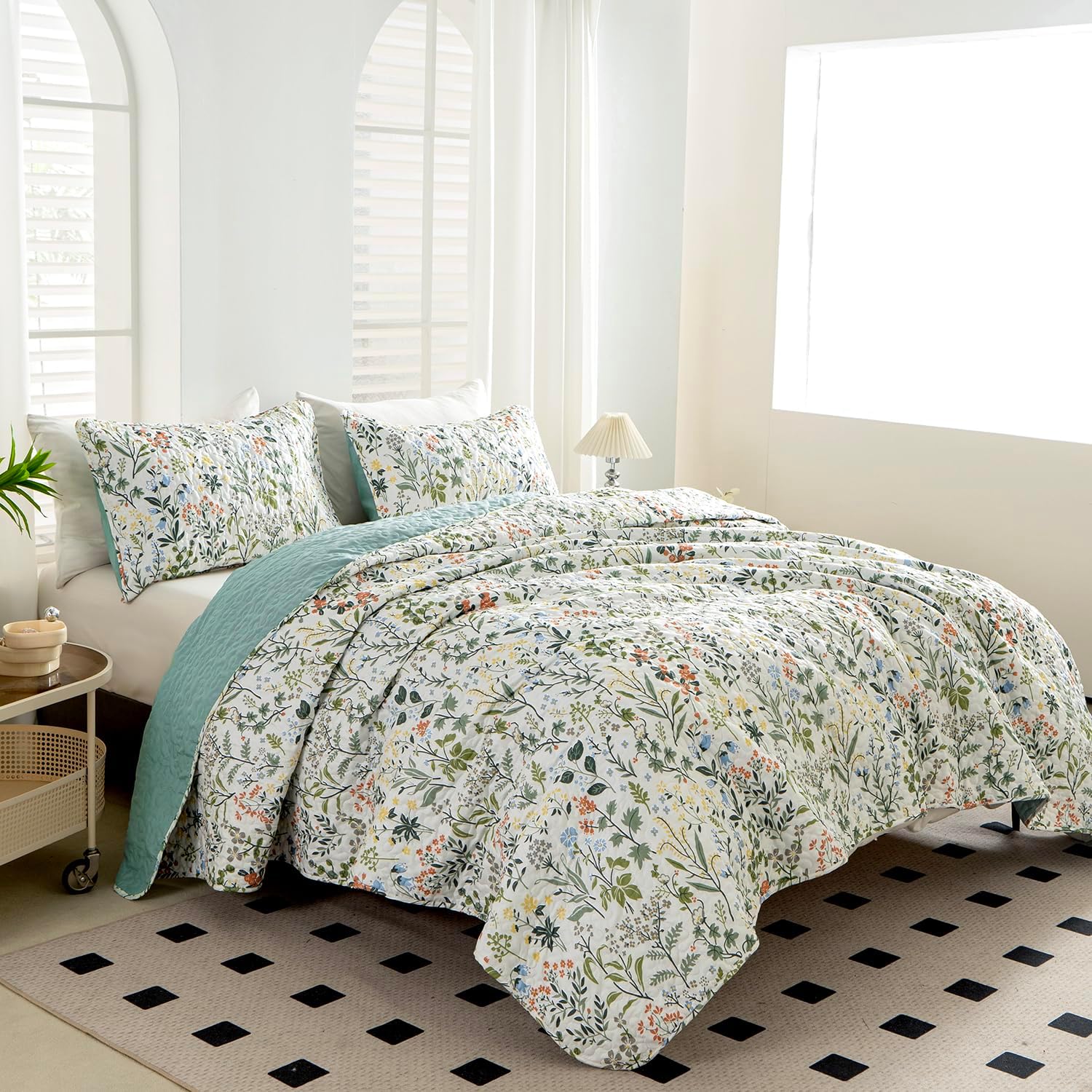 BUPIRD Floral Quilt Set Queen 3 Pieces