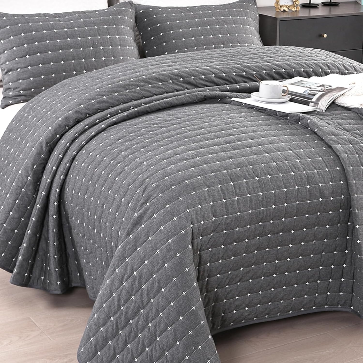 ENJOHOS 100 Cotton Quilt Set Twin XL Dark Grey