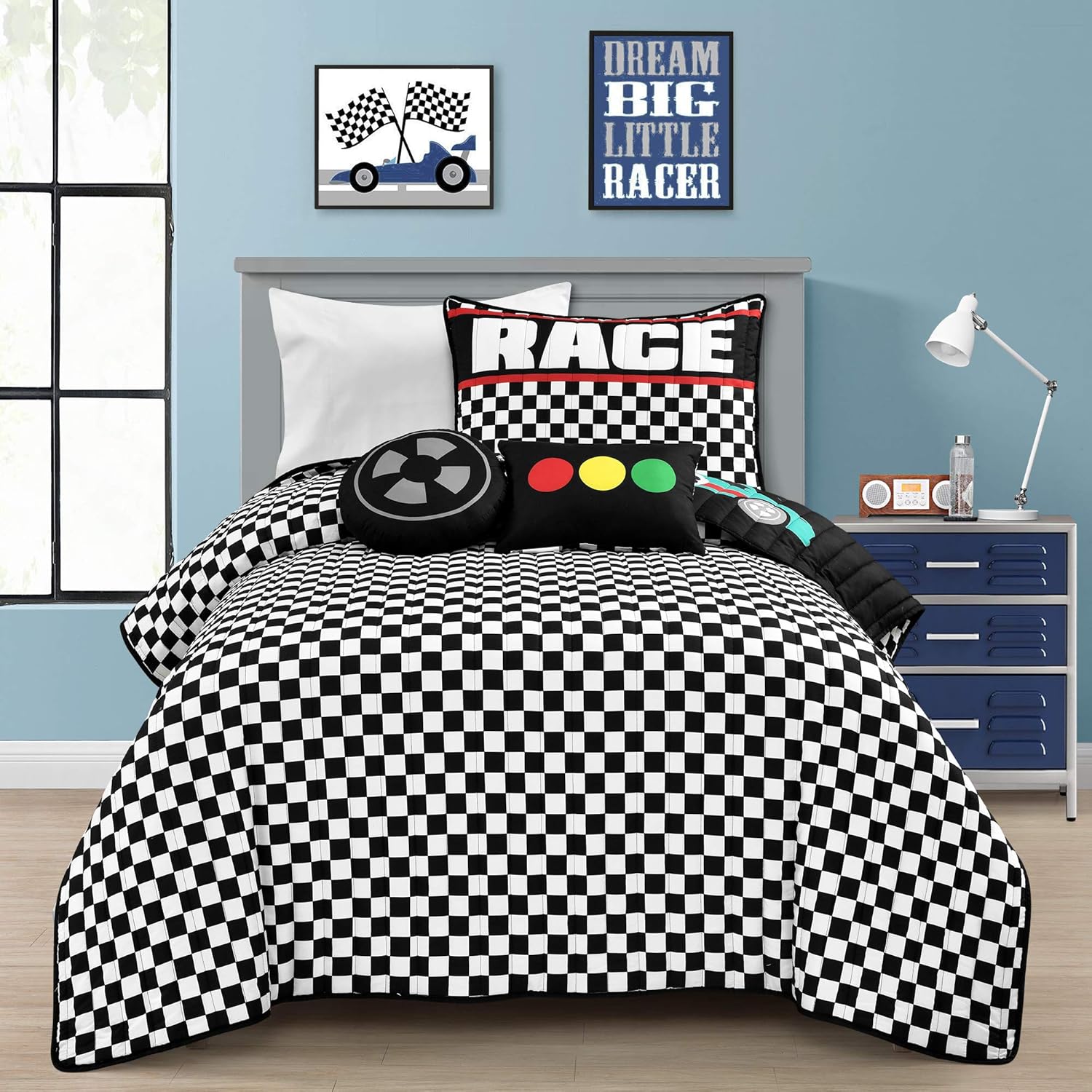 Lush Decor Racing Cars Quilt Set Twin Black 1