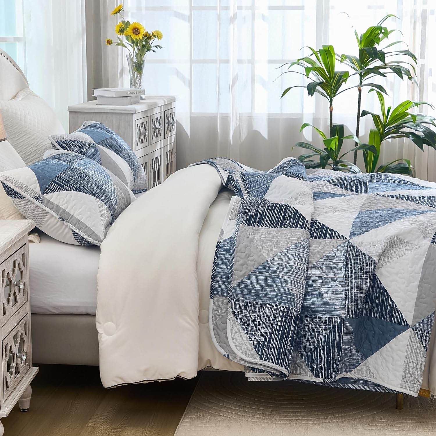 Dintszyayue 3 Piece Queen Quilt Set Blue
