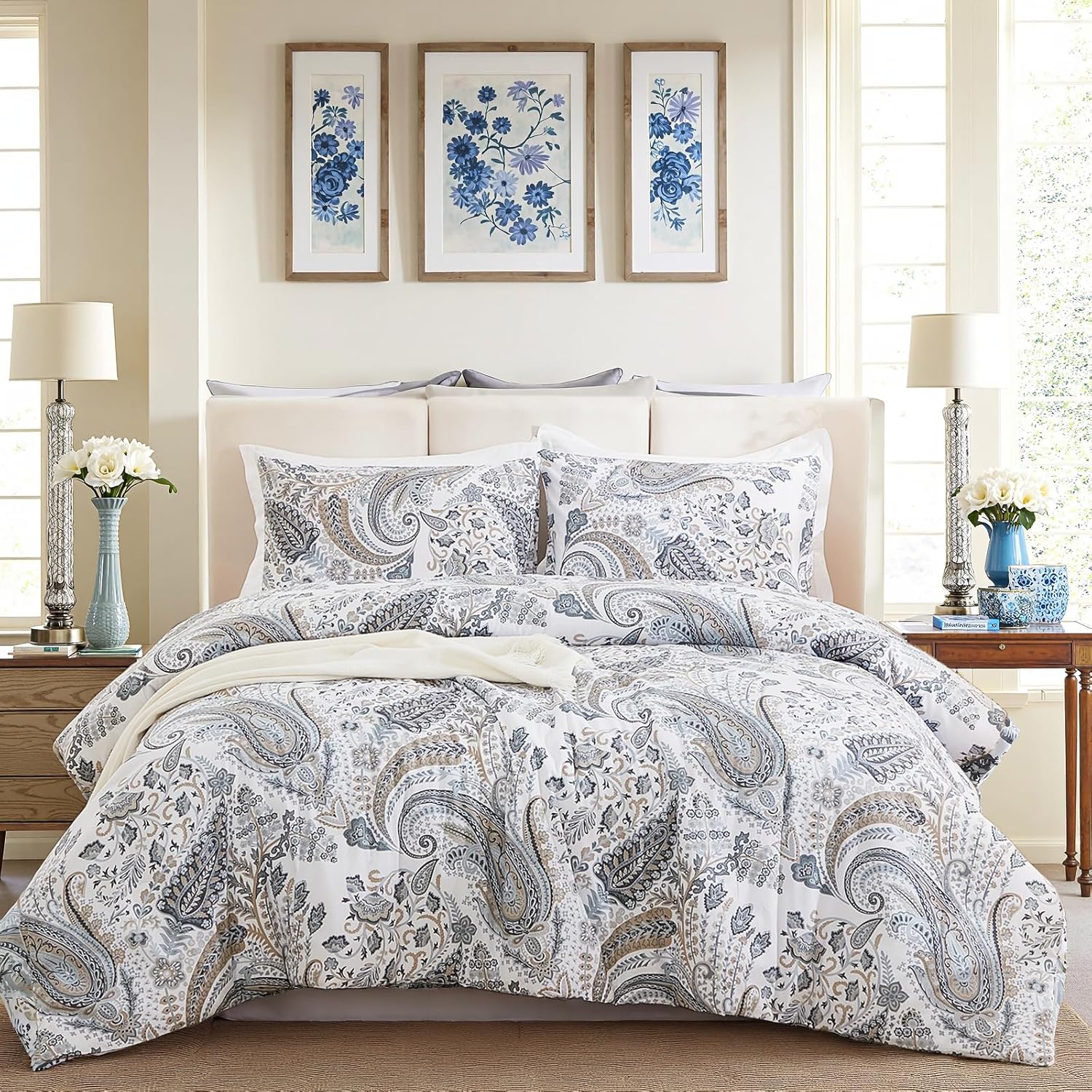 Cozaline Blue Paisley Queen Duvet Cover Set 3 Pcs