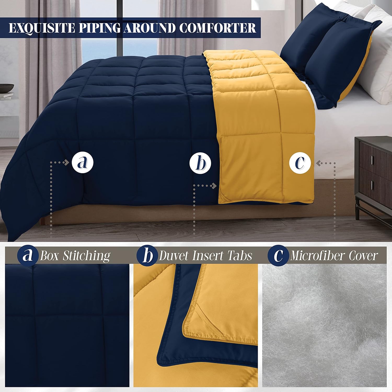 Elegant Comfort 3-Piece Reversible Comforter Set Twin Navy Yellow