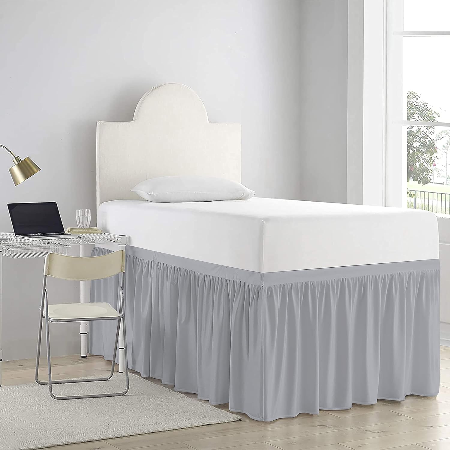 Twin XL Ruffled Silver Bed Skirt - Extra Long 32 Inch Drop