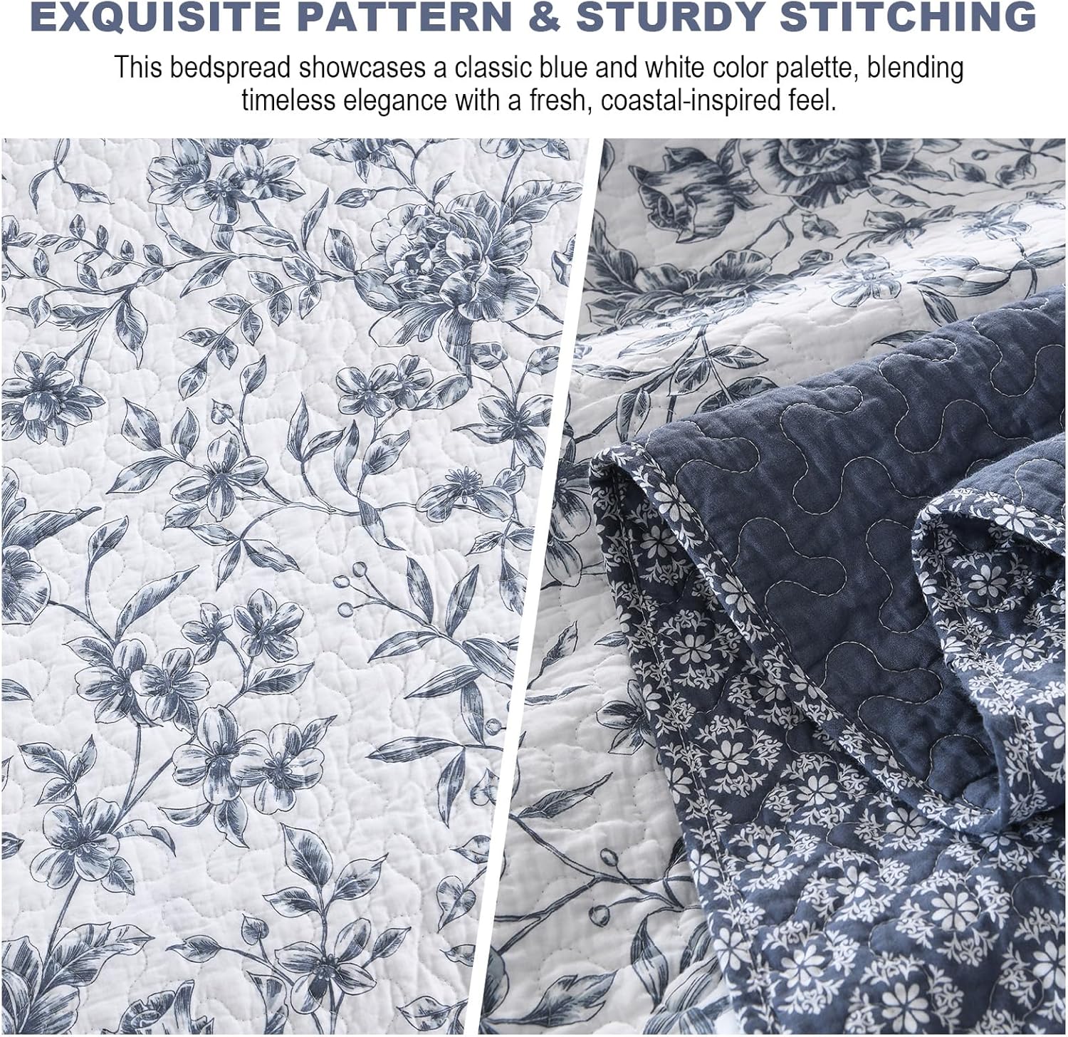 Oversized King Bedspread 120x120 100 Cotton Floral Farmhouse Quilt Set
