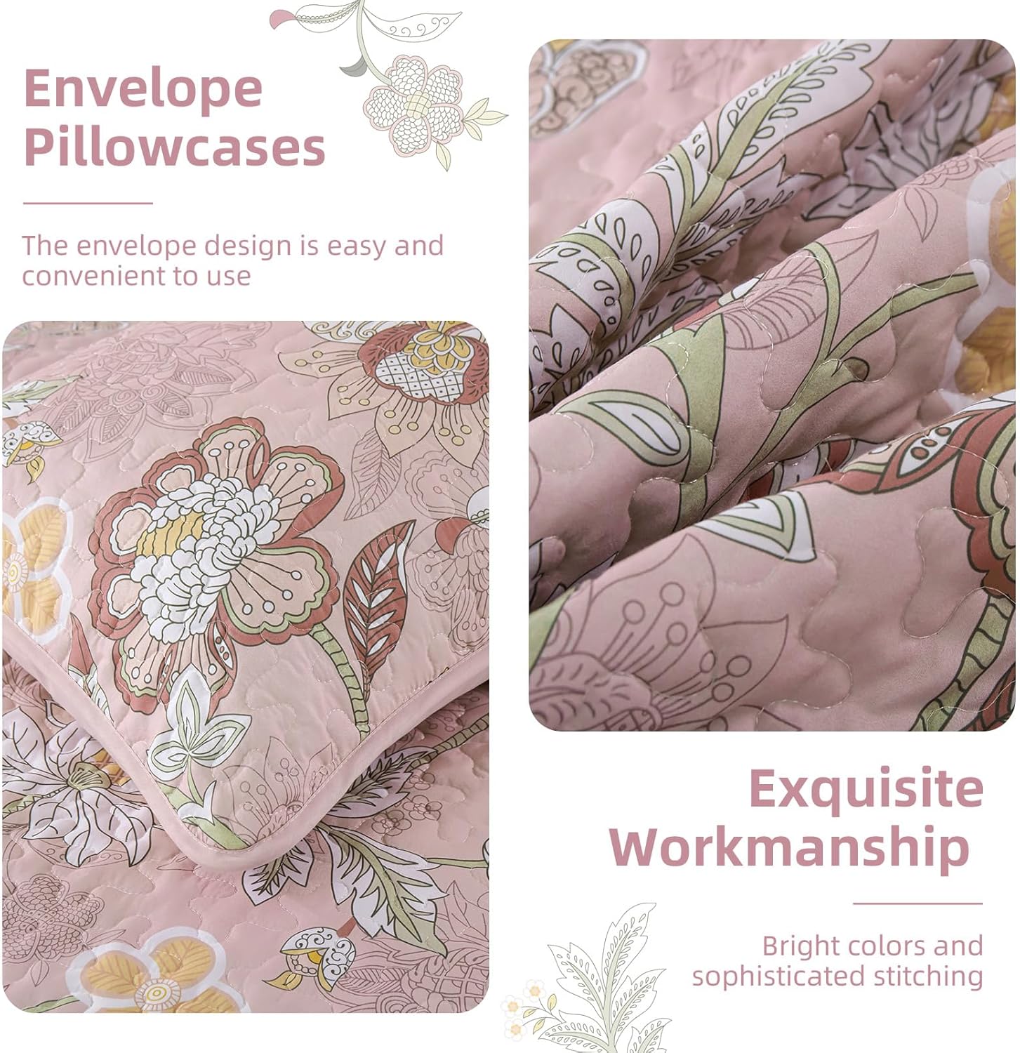 WONGS BEDDING Floral Quilt Set King Size 3 Piece