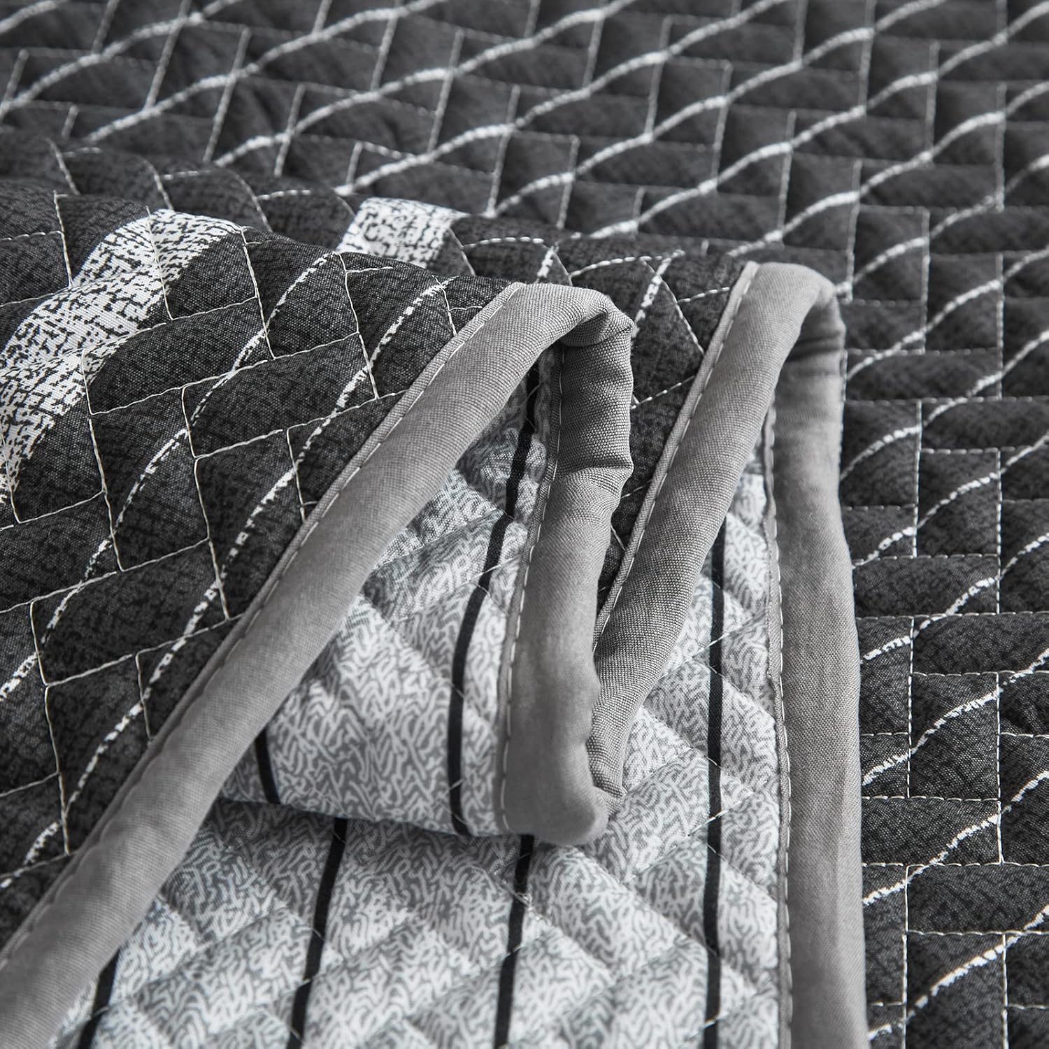 Flysheep Dark Grey Boho Quilt Set King Size 3 Pcs
