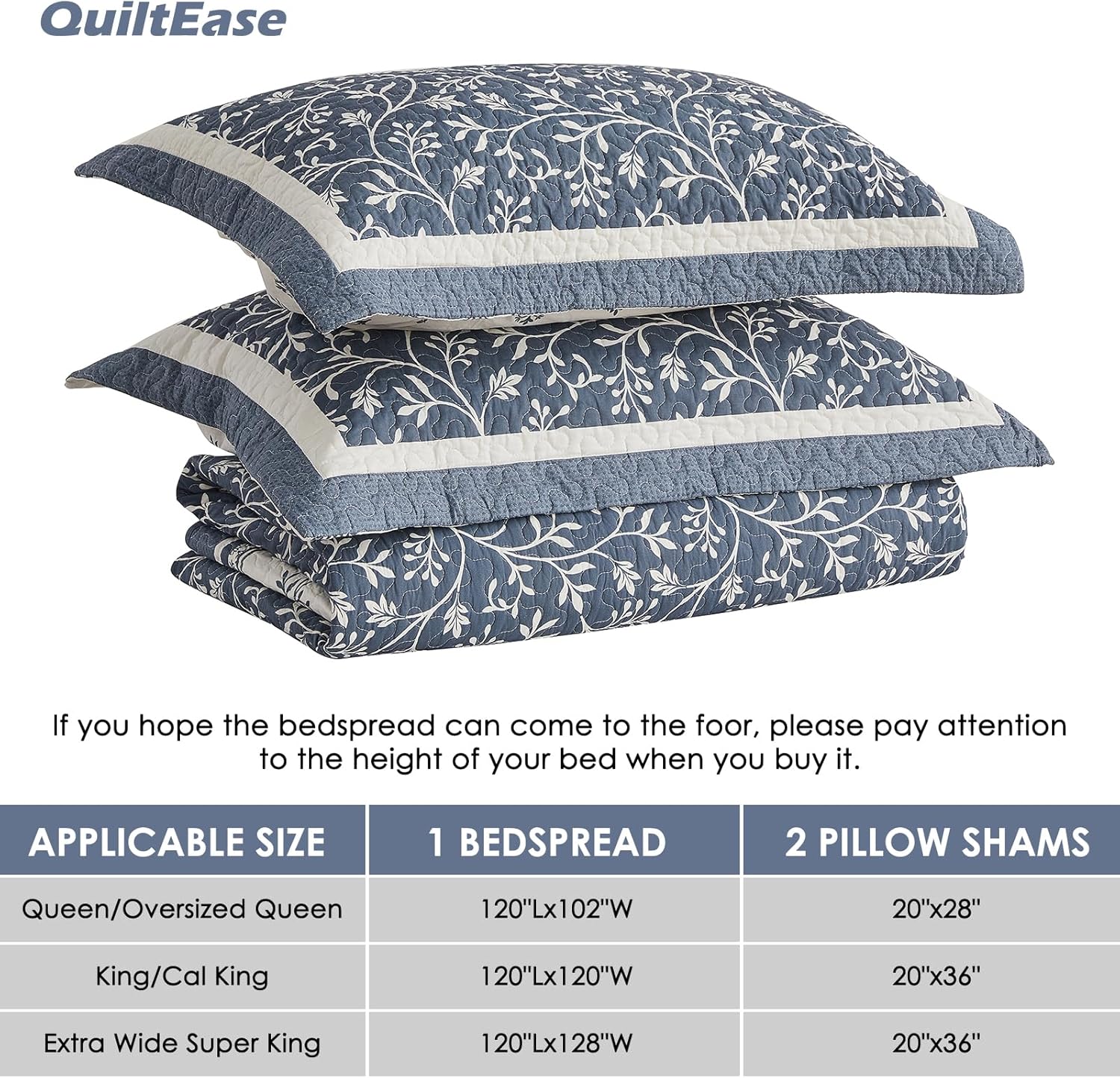 QuiltEase Oversized King Bedspread Set - Grayish BlueLight Gray