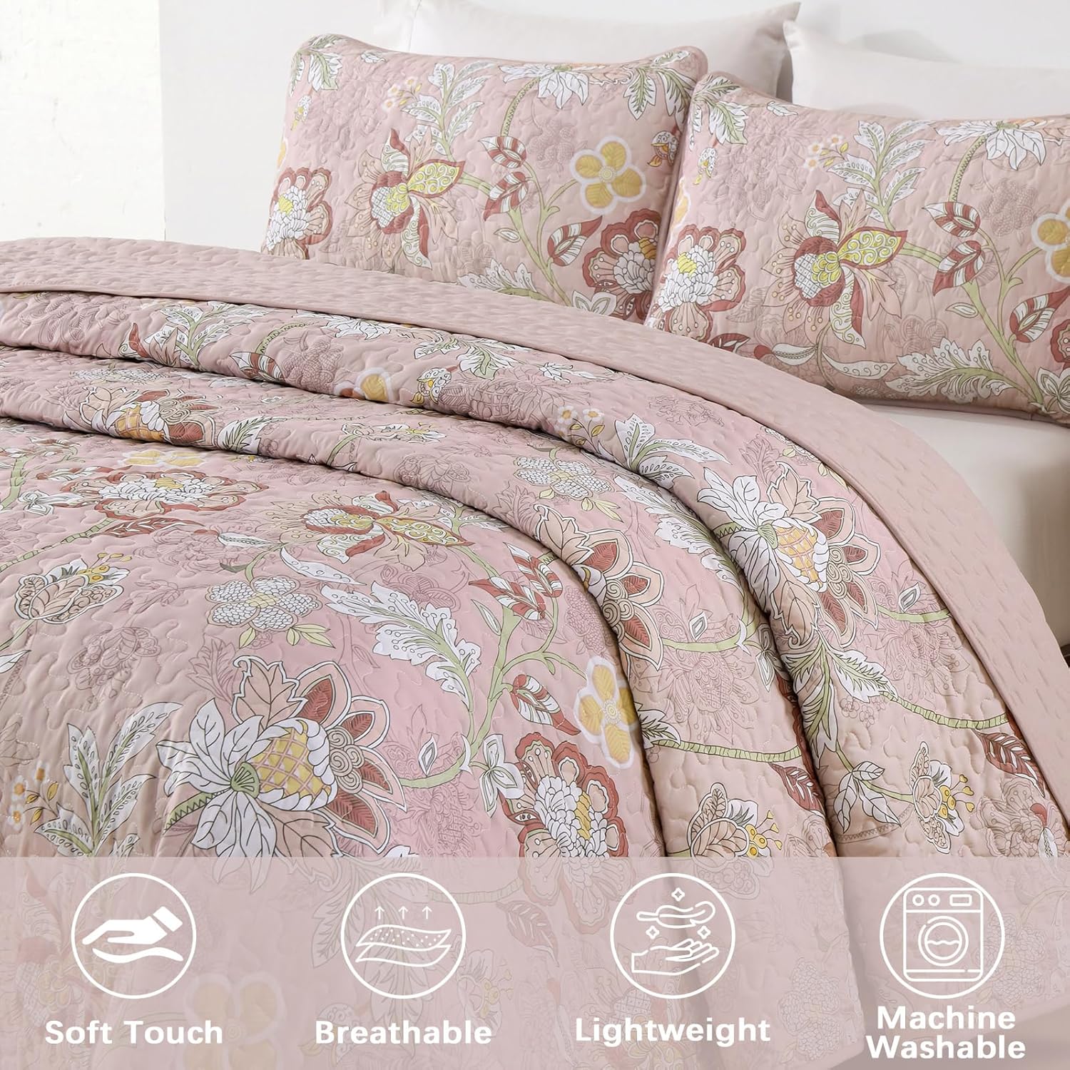 WONGS BEDDING Floral Quilt Set King Size 3 Piece