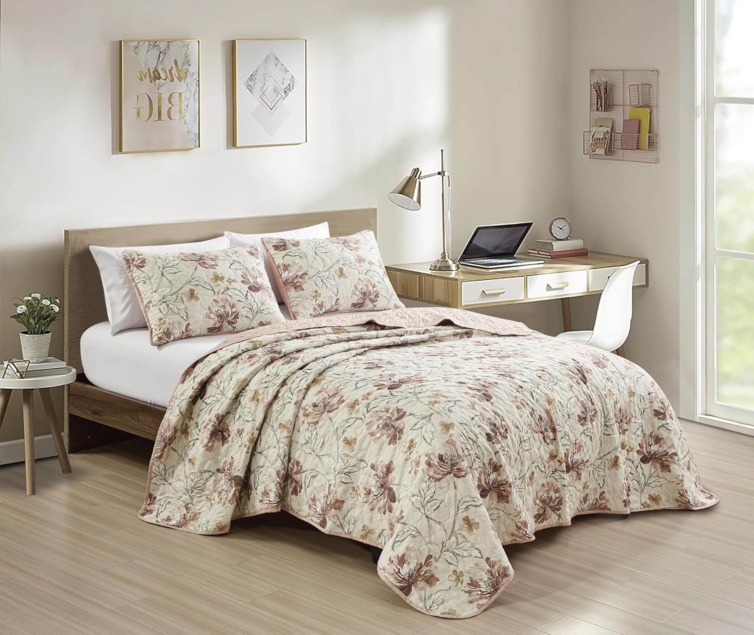 ESCA 3-Piece Bahamar Floral Blush Pink Bedspread Set