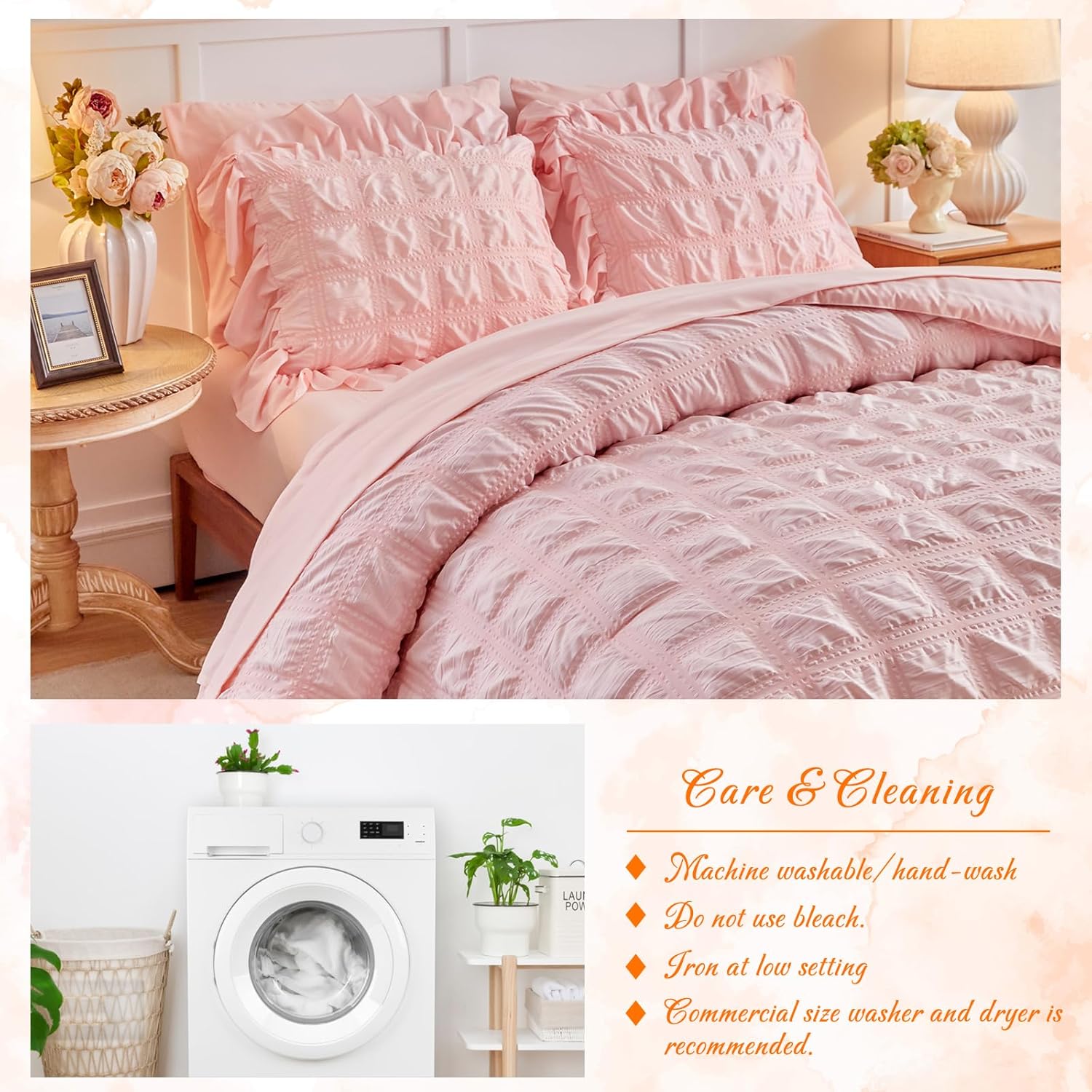 Tititada Blush Pink Plaid Seersucker Comforter Set