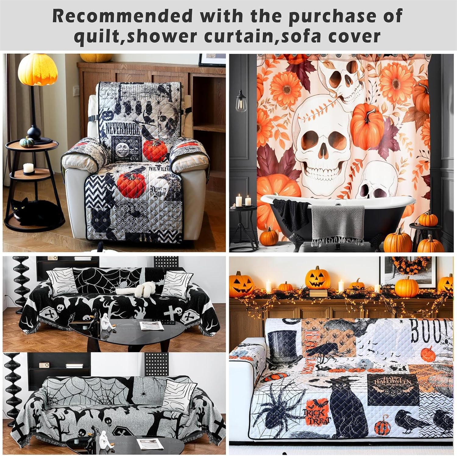 Cmfshape Halloween Quilt Set Queen Size Black Reversible