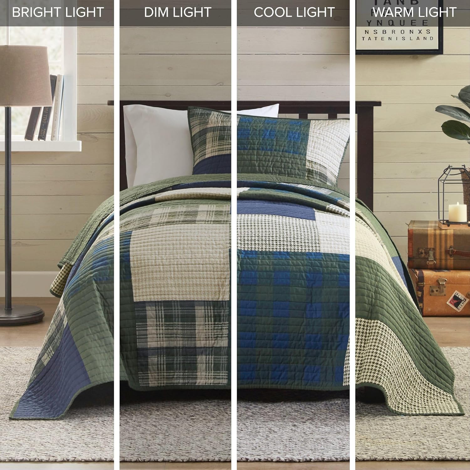 Woolrich Quilt Set - Patchwork Channel Quilting 2 Piece Twin XL Green