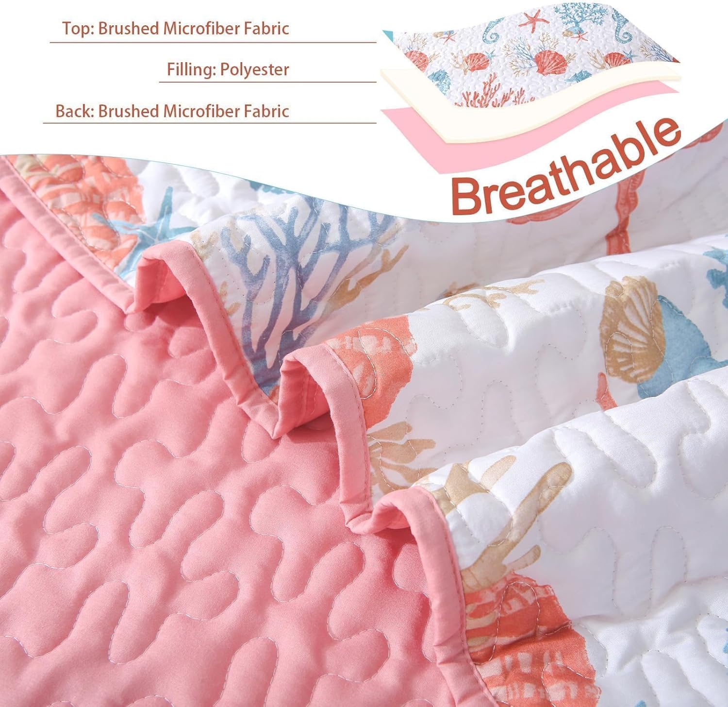 Heymybed Coastal Quilt Set Queen Size 3 Pieces