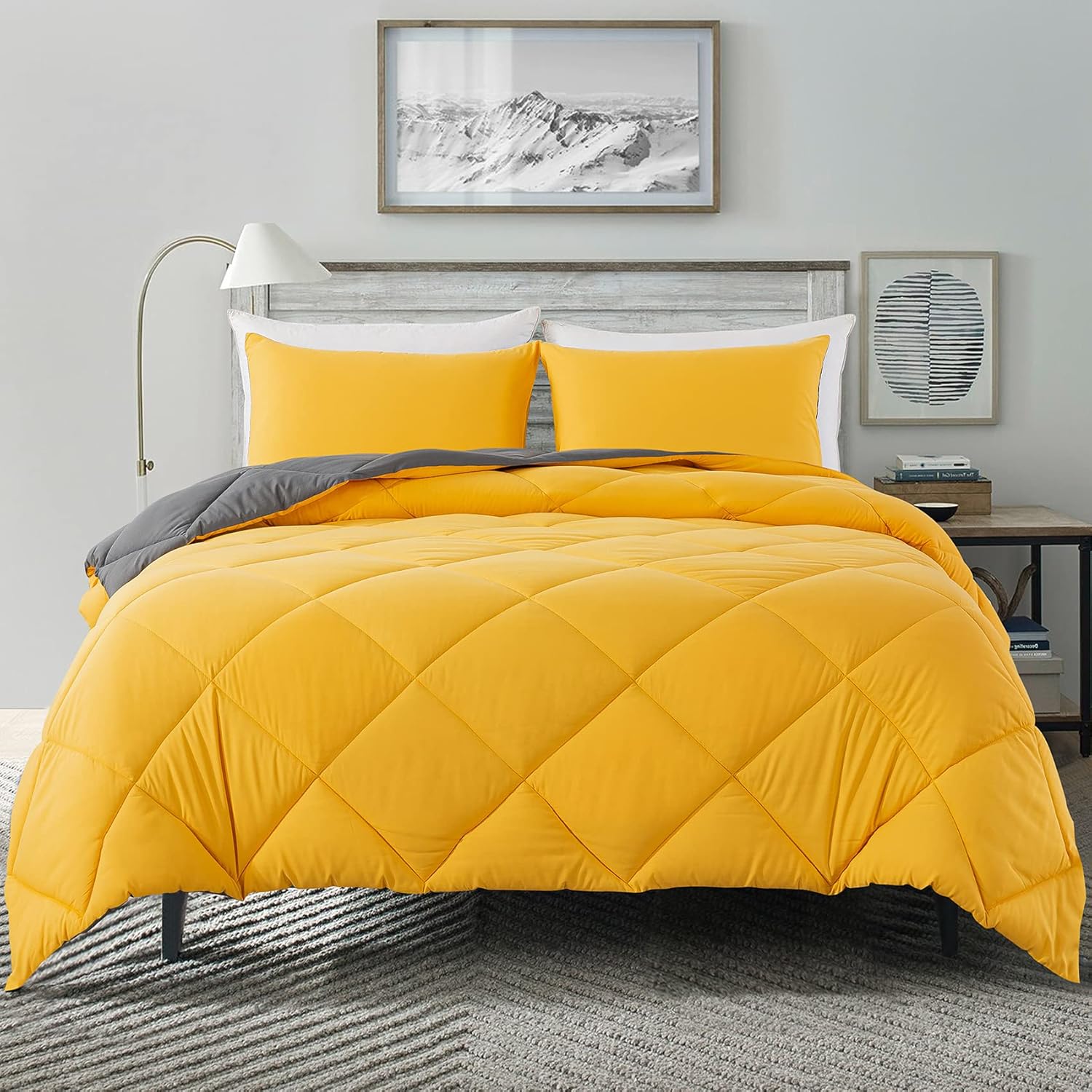 Decroom Twin Comforter Set - Yellow and Grey Down Alternative