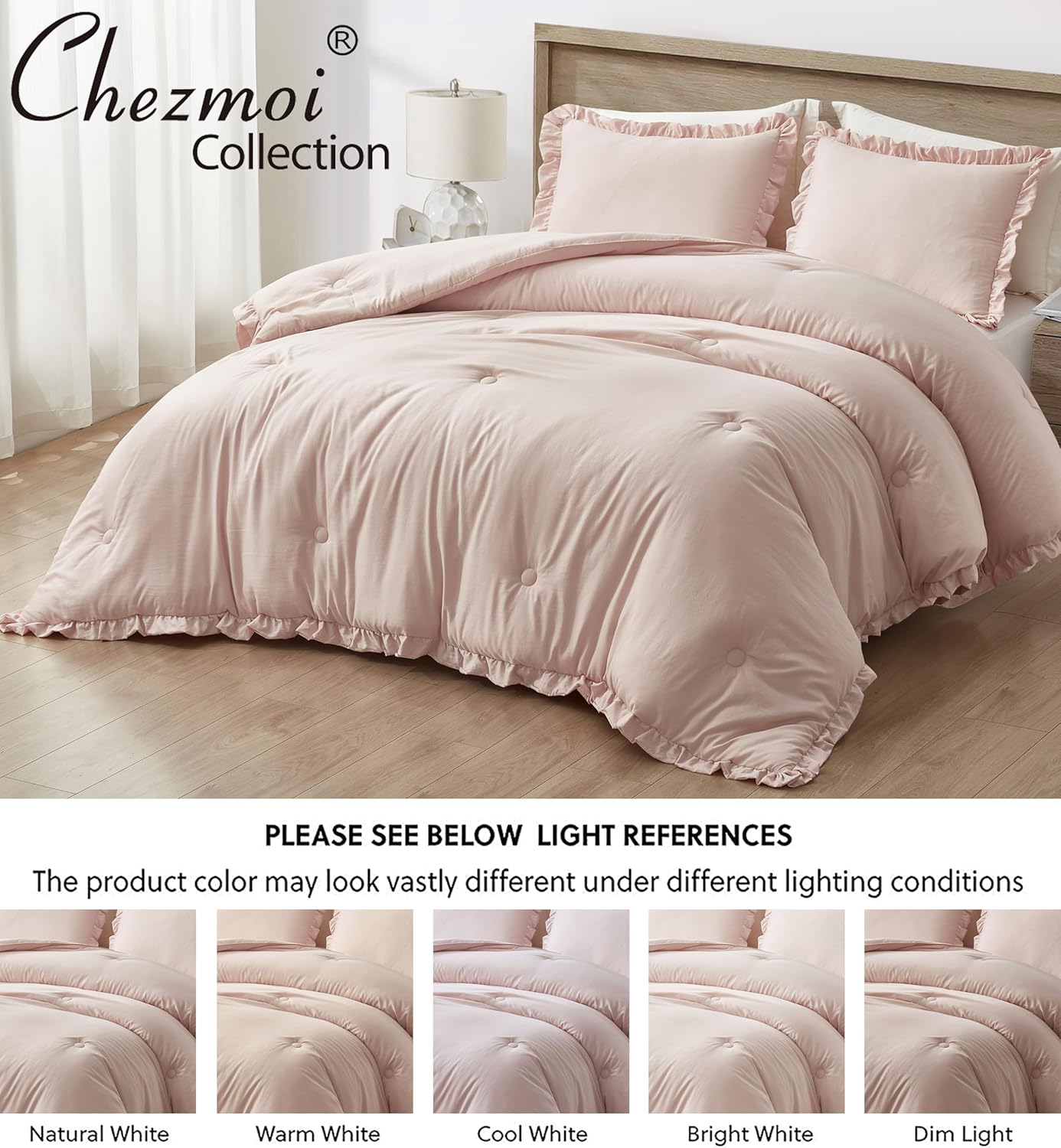 Chezmoi Collection Nora 3-Piece Comforter Set Queen Blush